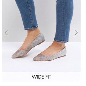 ASOS LATCH Wide Fit Pointed Ballet Flats GLITTER